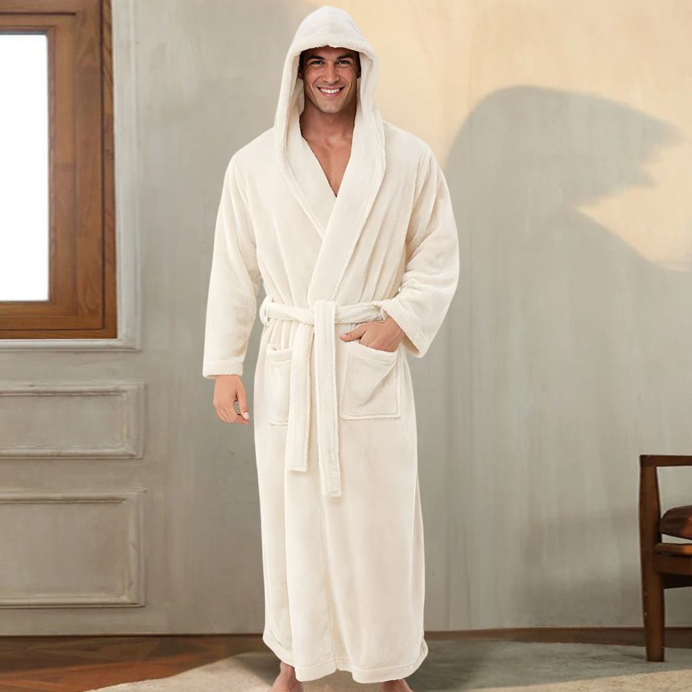 Badjas Heren Capuchon Pluche Lange Badjas Warm Comfort