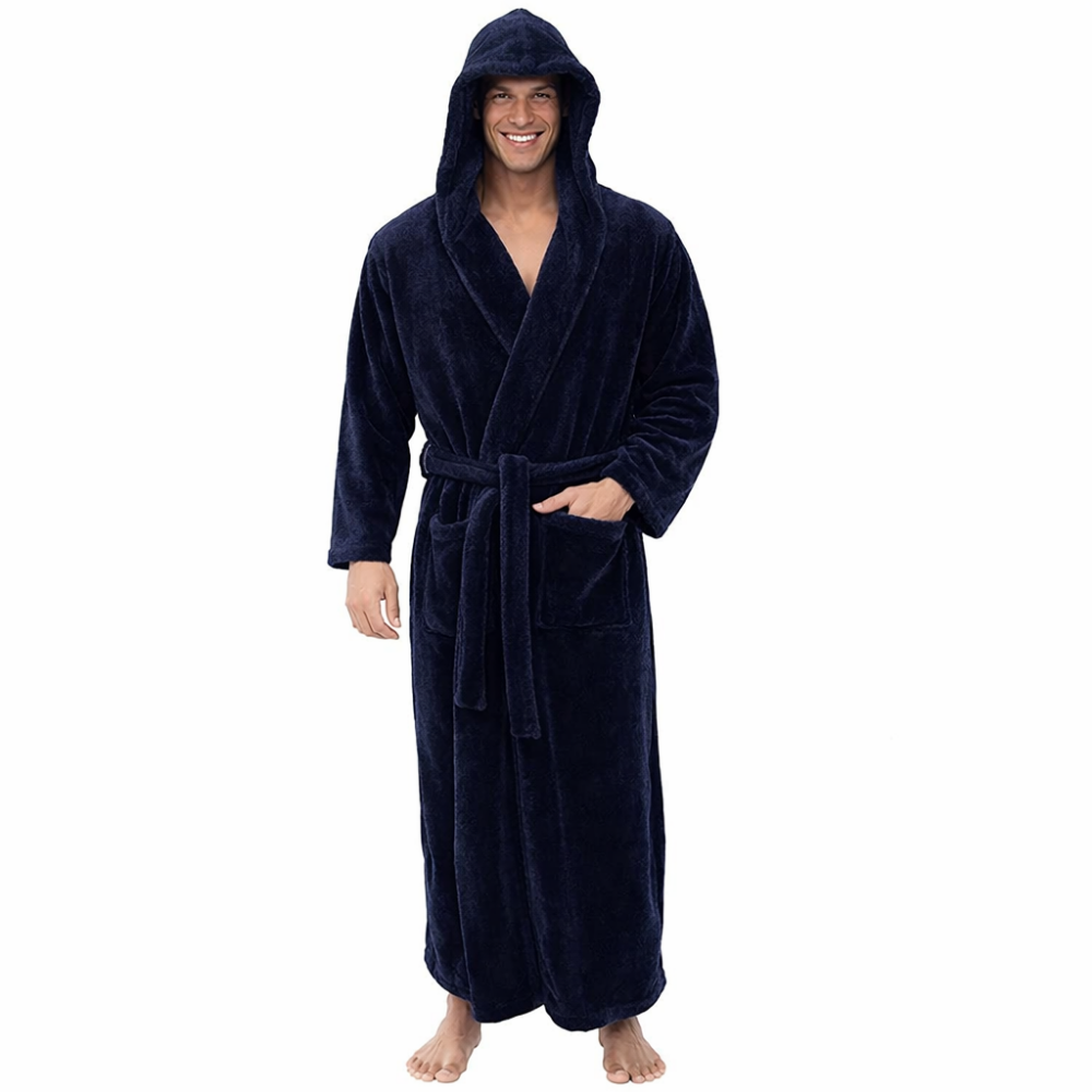 Badjas Heren Capuchon Pluche Lange Badjas Warm Comfort