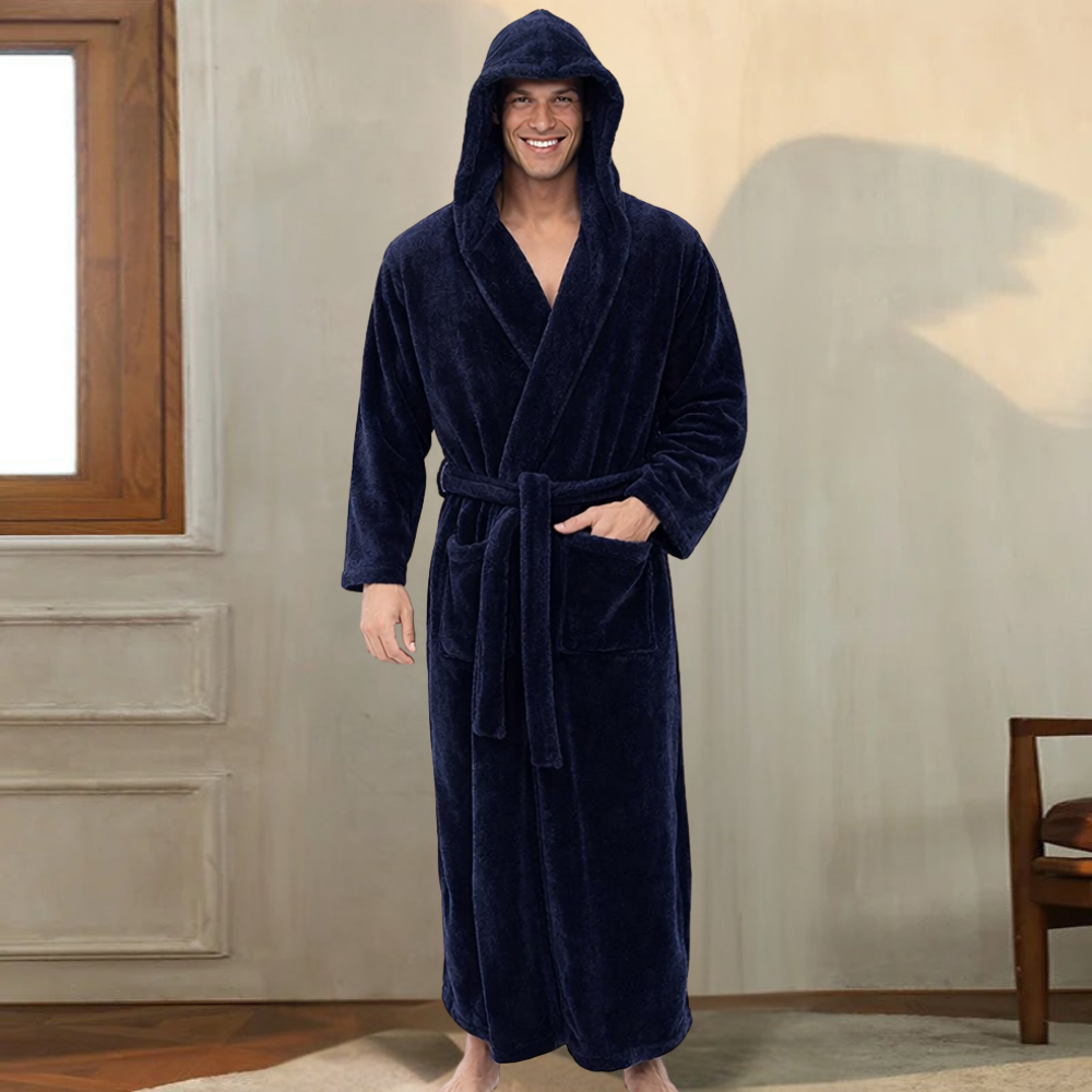 Badjas Heren Capuchon Pluche Lange Badjas Warm Comfort