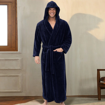 Badjas Heren Capuchon Pluche Lange Badjas Warm Comfort