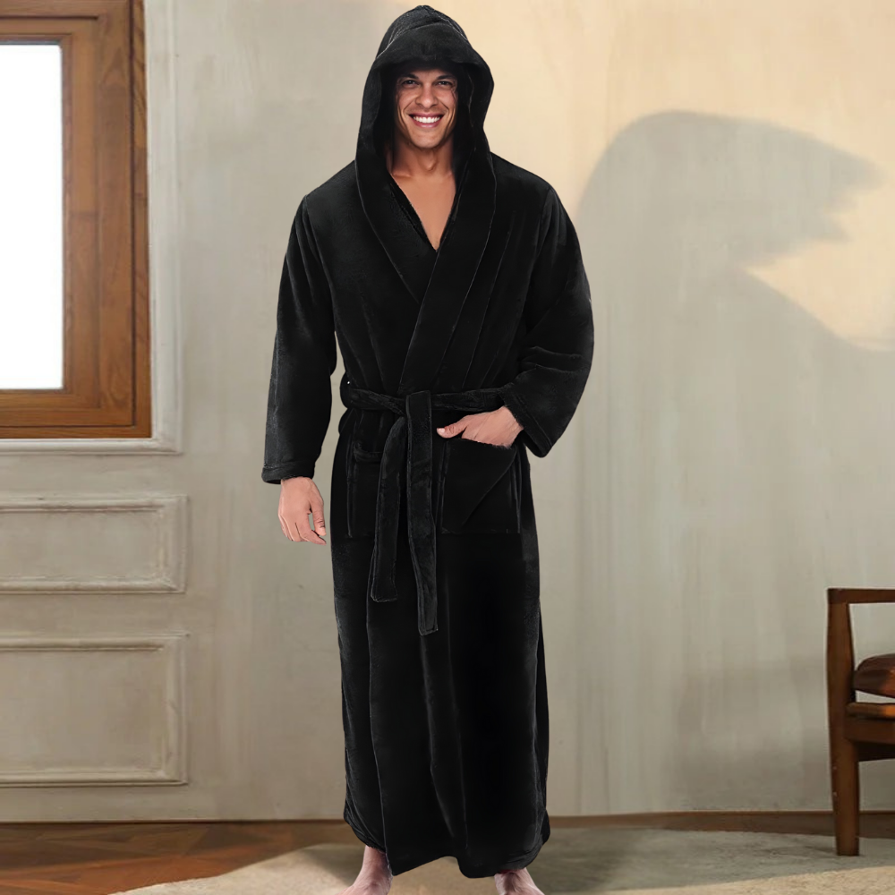 Badjas Heren Capuchon Pluche Lange Badjas Warm Comfort