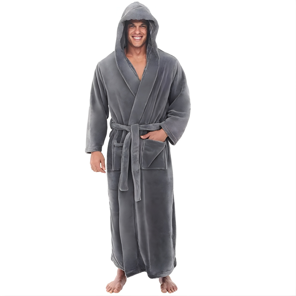 Badjas Heren Capuchon Pluche Lange Badjas Warm Comfort
