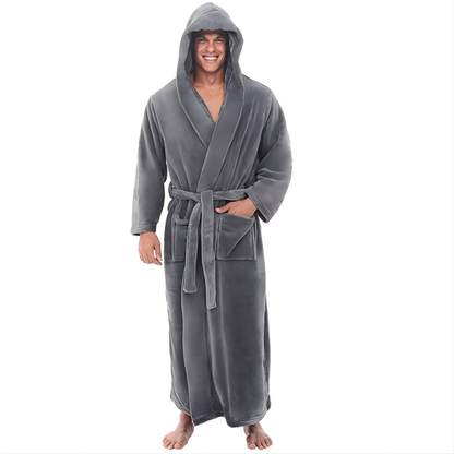 Badjas Heren Capuchon Pluche Lange Badjas Warm Comfort