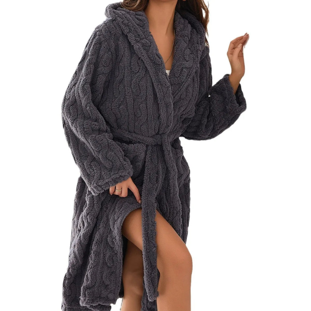 Badjas Dames Lange Hooded Fleece Badjas Thuis Comfort