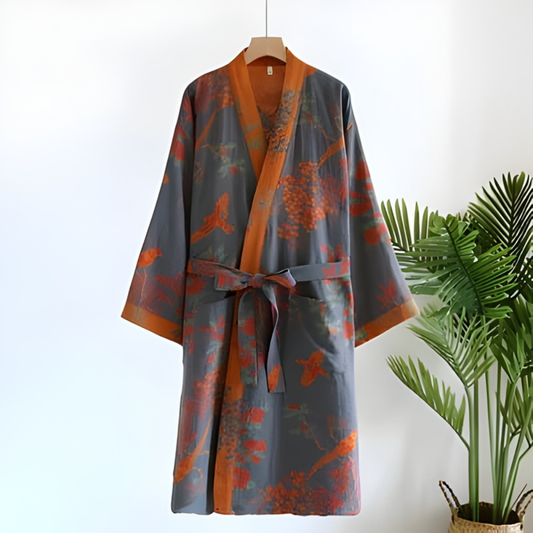 Badjas Katoen Vintage Jacquard Ademend Wafelmodel