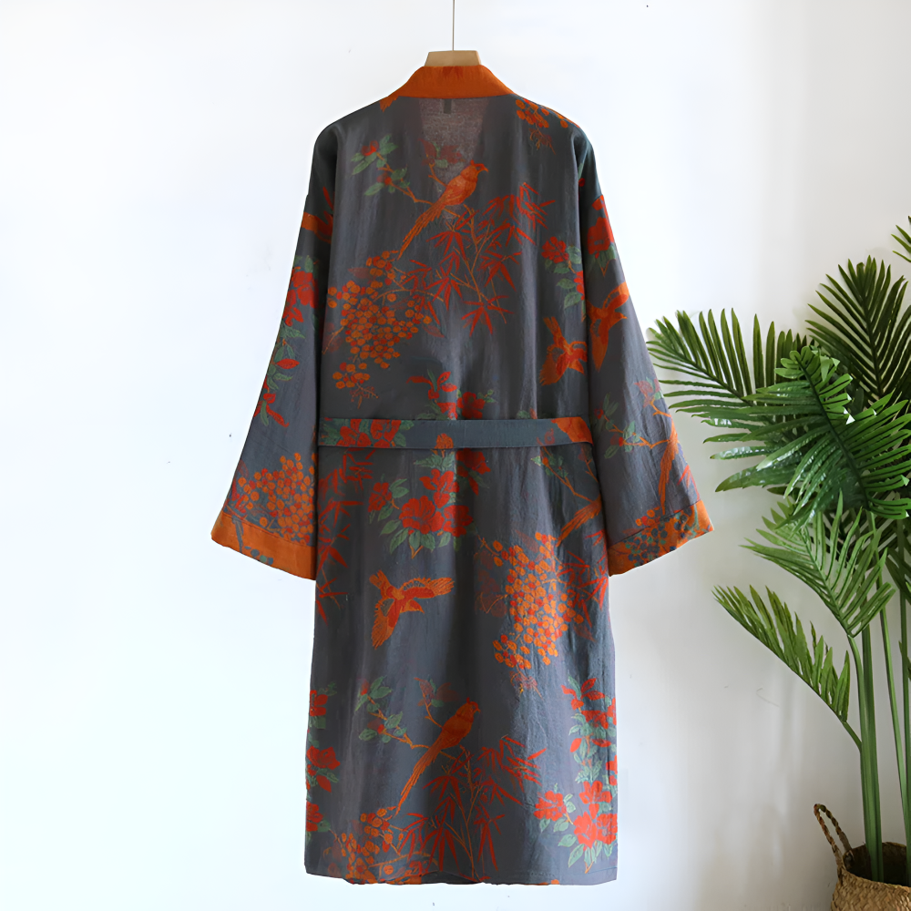 Badjas Katoen Vintage Jacquard Ademend Wafelmodel