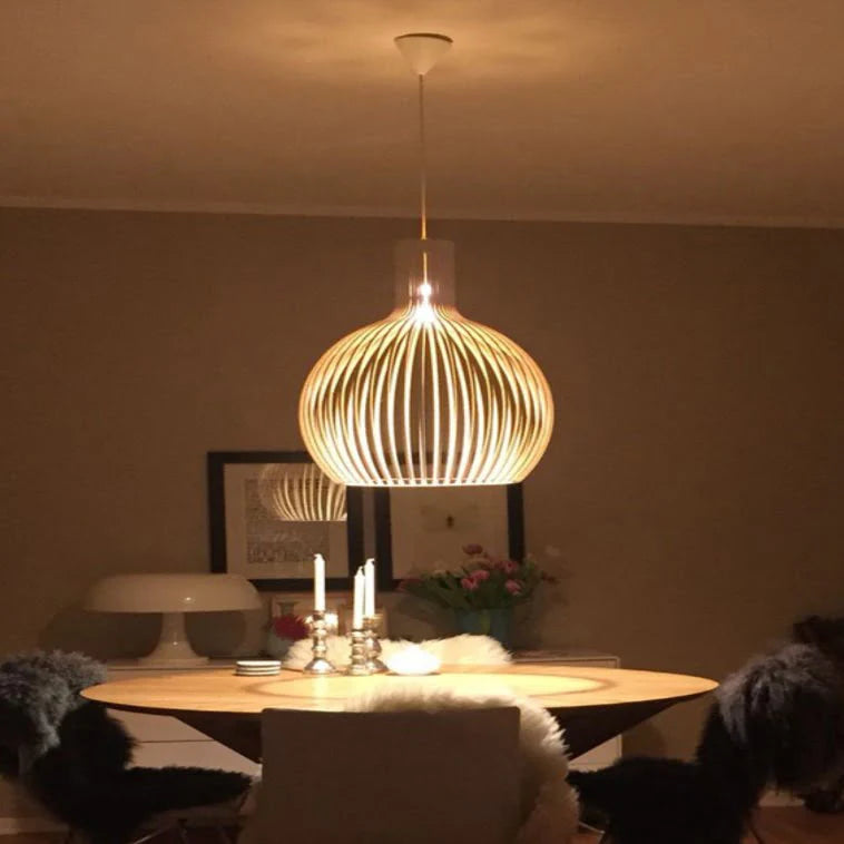 Vintage Houten Hanglamp met Uniek Licht