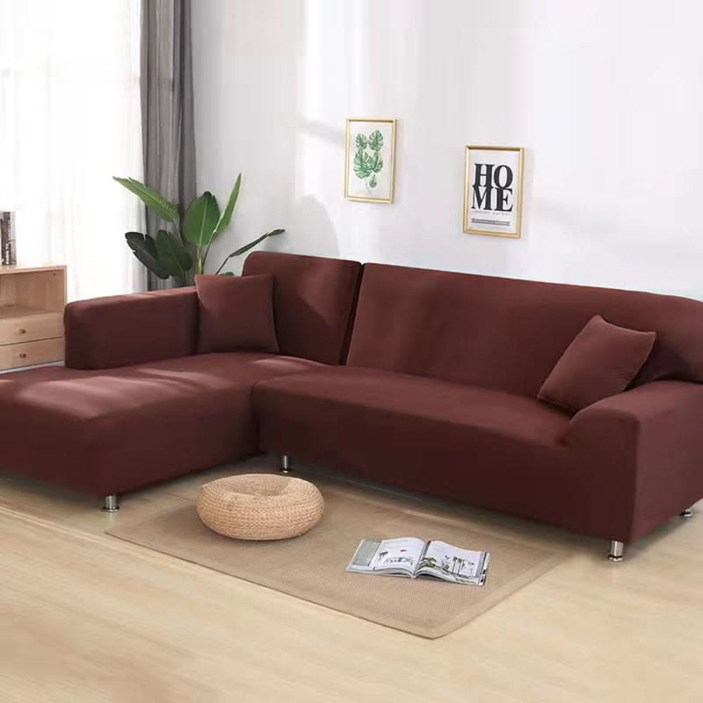 Bankhoes Hoekbank Stretch Fluweel Antislip Beschermhoes