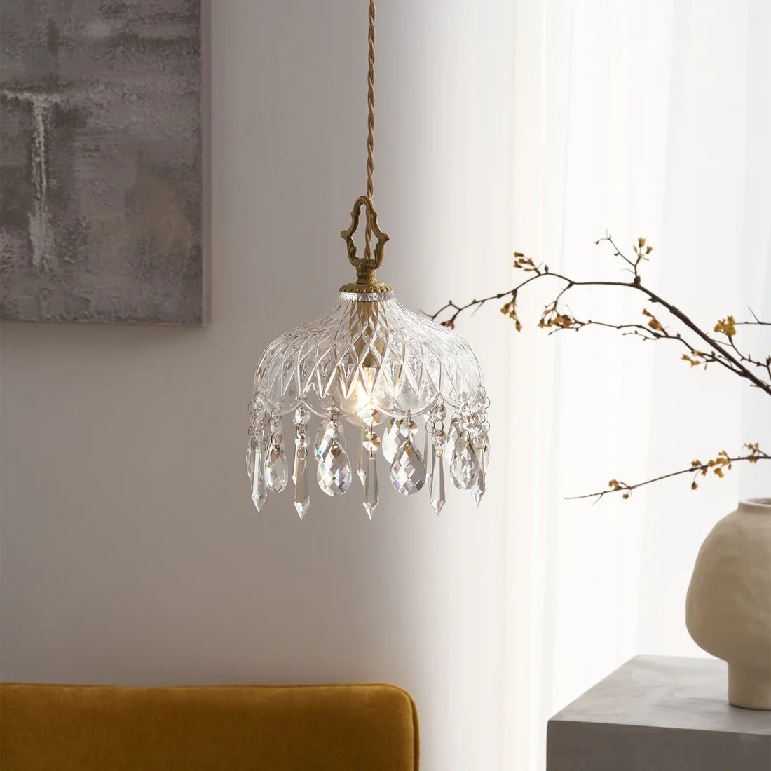 Celestial Glow Retro Messing Glazen Hanglamp