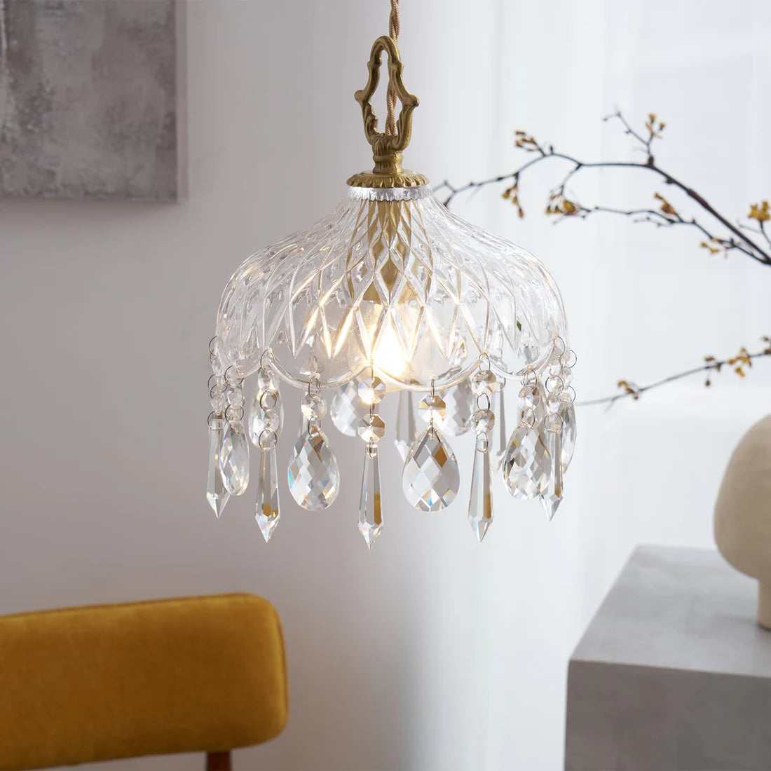 Celestial Glow Retro Messing Glazen Hanglamp