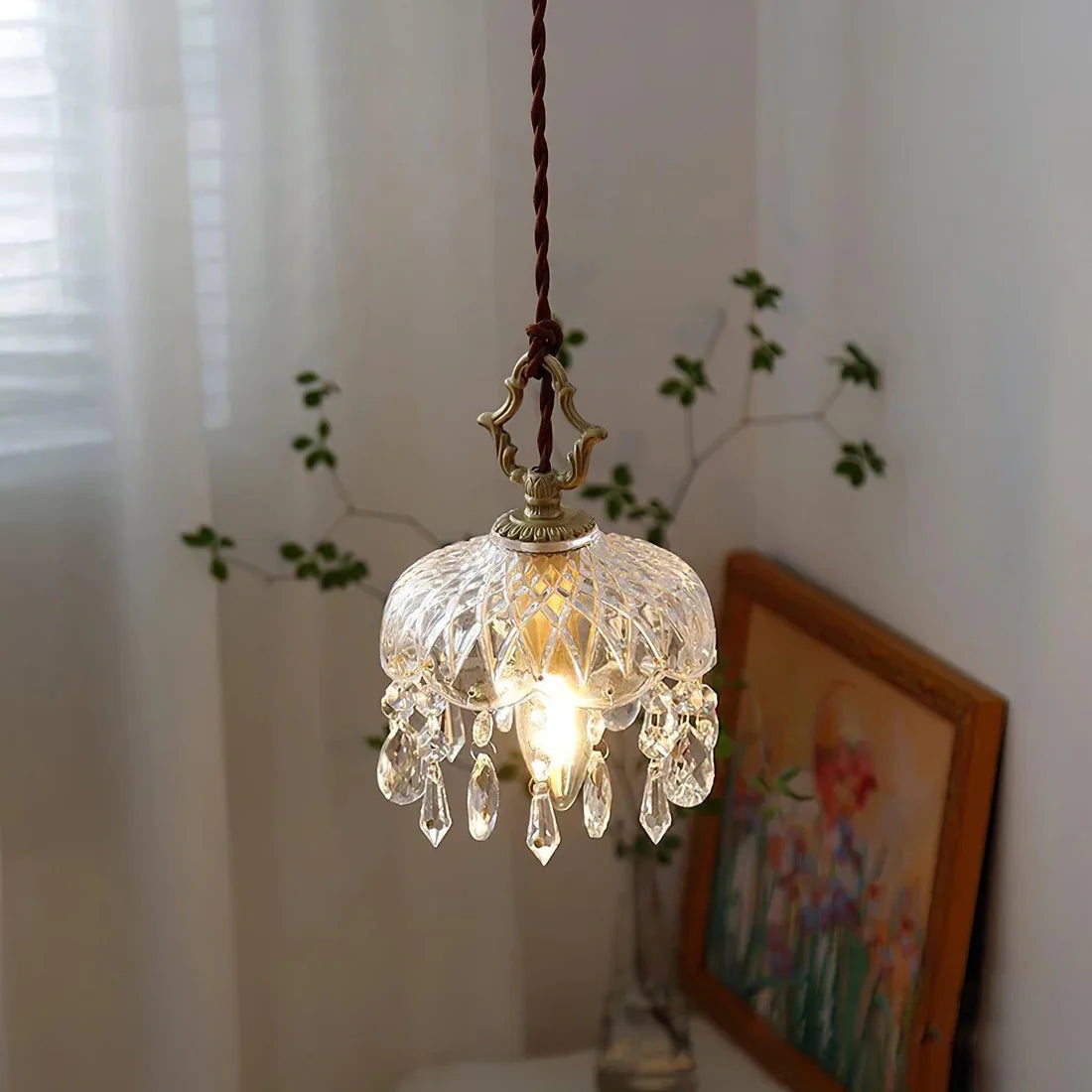 Celestial Glow Retro Messing Glazen Hanglamp