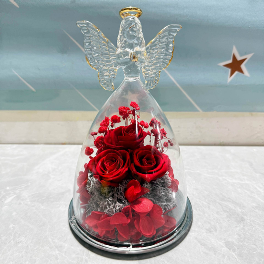 Cadeau Glazen Stolp Eeuwige Roos Engel Decoratie