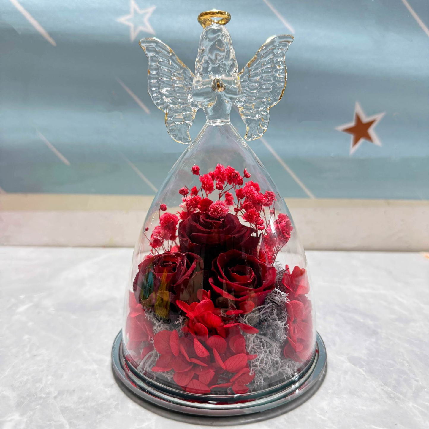 Cadeau Glazen Stolp Eeuwige Roos Engel Decoratie