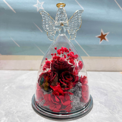 Cadeau Glazen Stolp Eeuwige Roos Engel Decoratie