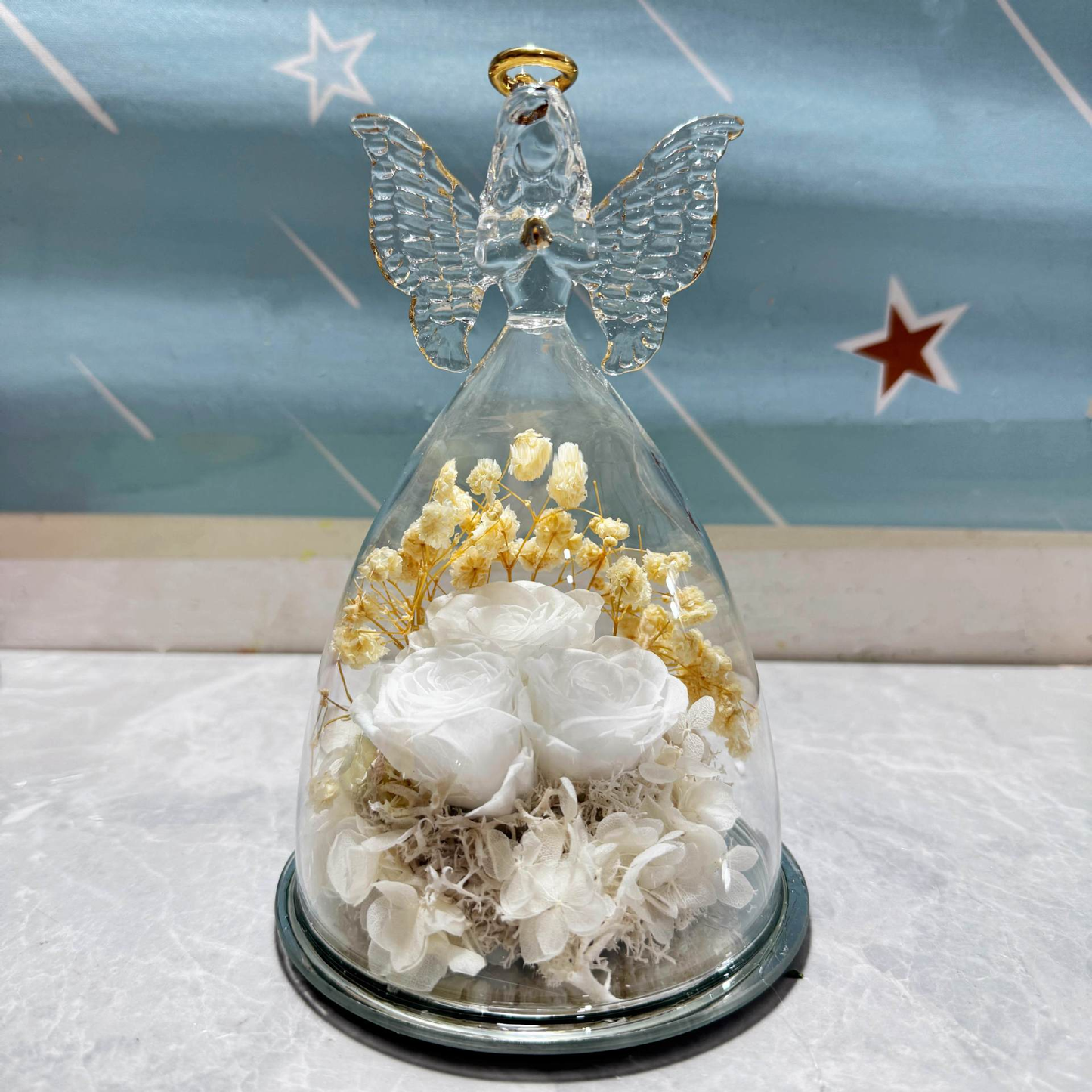 Cadeau Glazen Stolp Eeuwige Roos Engel Decoratie