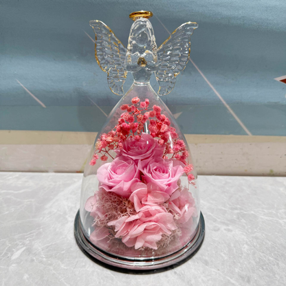 Cadeau Glazen Stolp Eeuwige Roos Engel Decoratie