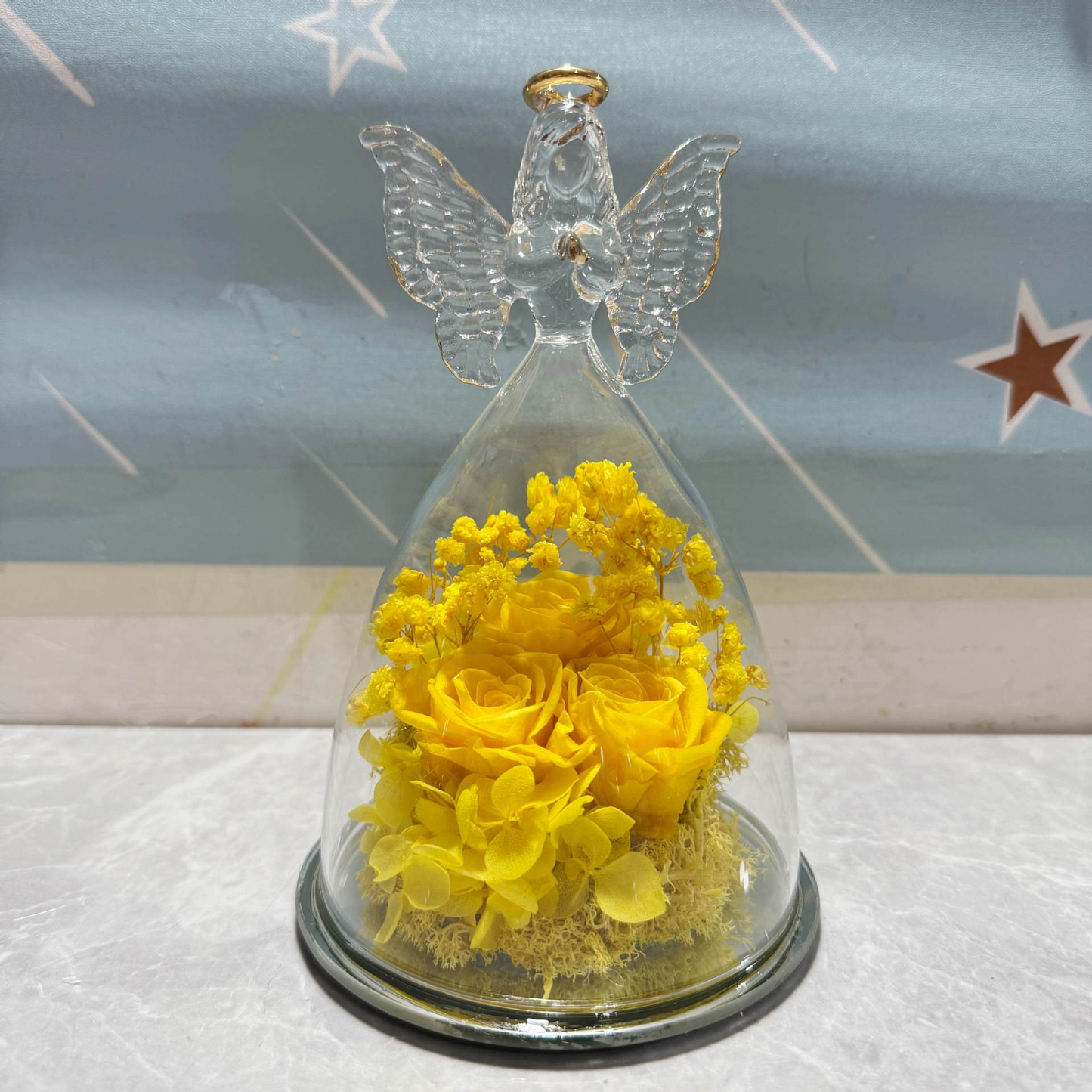 Cadeau Glazen Stolp Eeuwige Roos Engel Decoratie
