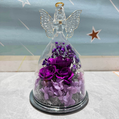 Cadeau Glazen Stolp Eeuwige Roos Engel Decoratie