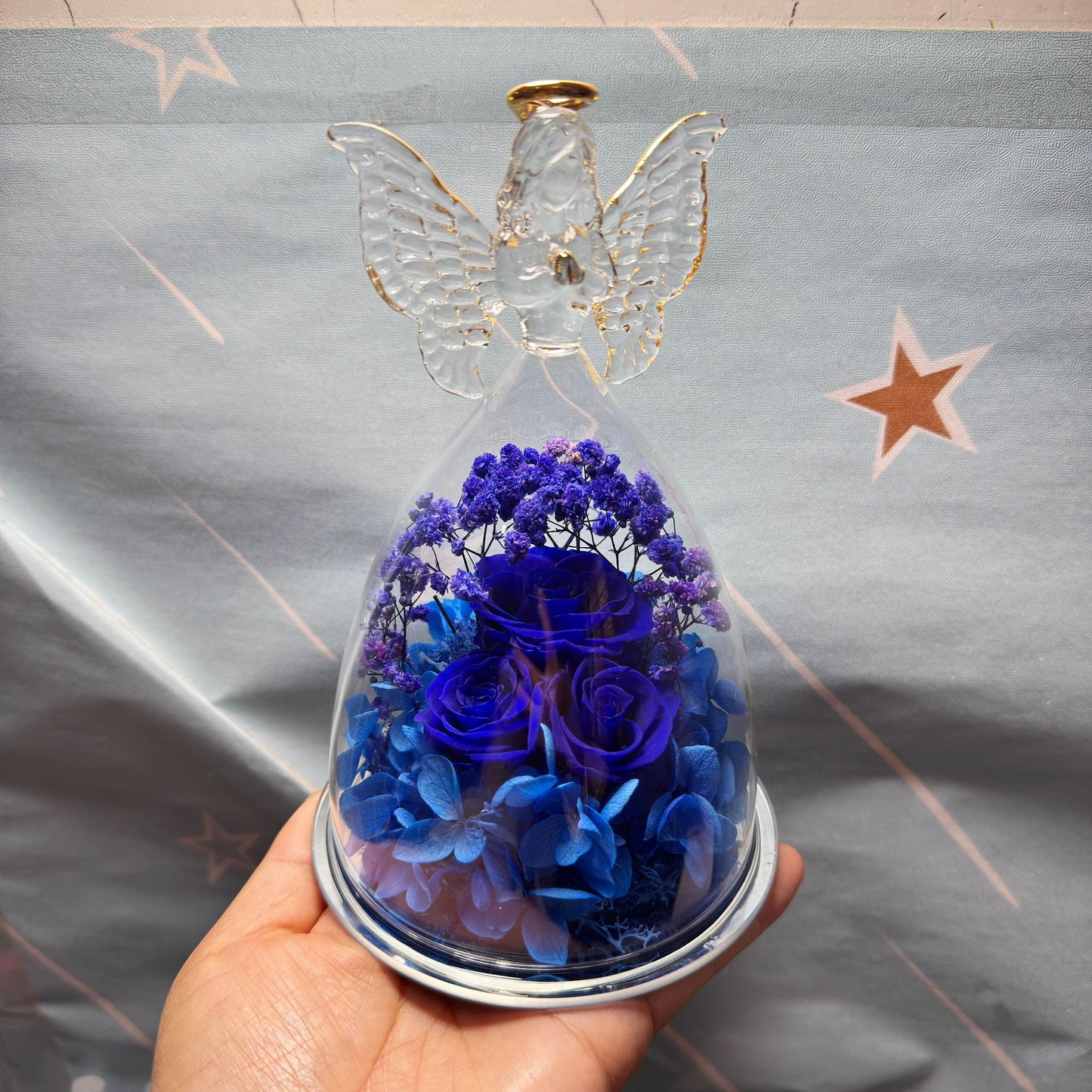 Cadeau Glazen Stolp Eeuwige Roos Engel Decoratie