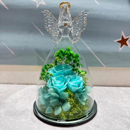 Cadeau Glazen Stolp Eeuwige Roos Engel Decoratie