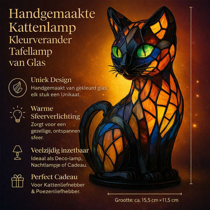 Tafellamp Kat Glasmozaïek Handgemaakt Decoratieve Verlichting