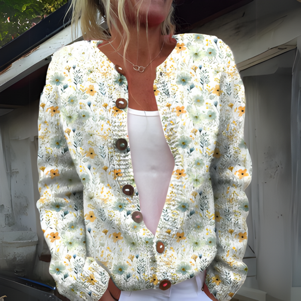 Dames Vest Gebreid Bloemenprint Warm Winter Vest