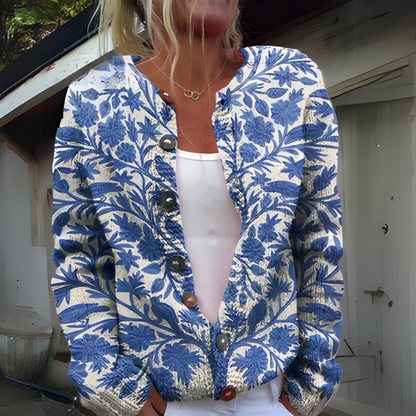 Dames Vest Gebreid Bloemenprint Warm Winter Vest