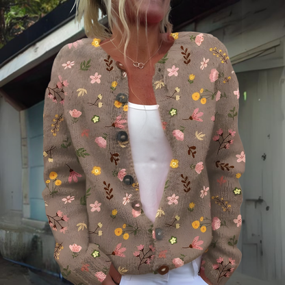 Dames Vest Gebreid Bloemenprint Warm Winter Vest