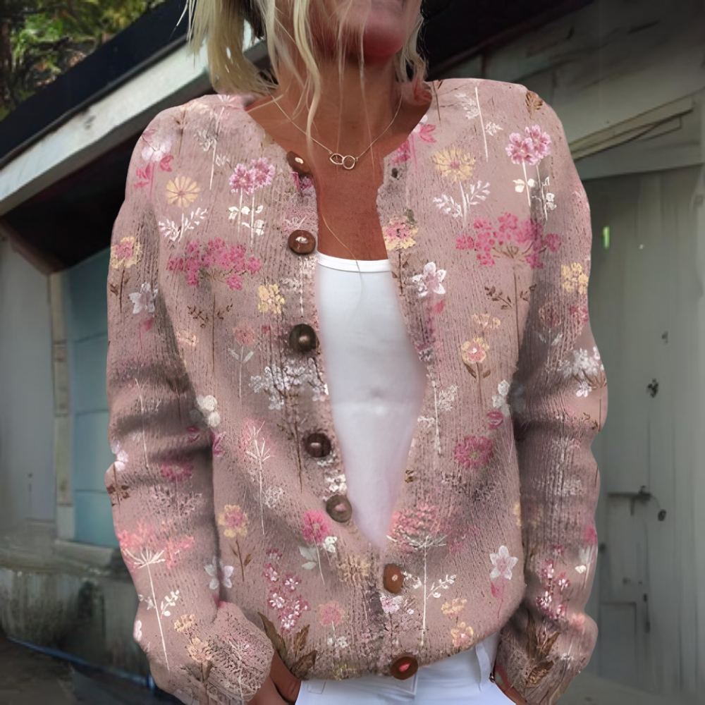 Dames Vest Gebreid Bloemenprint Warm Winter Vest