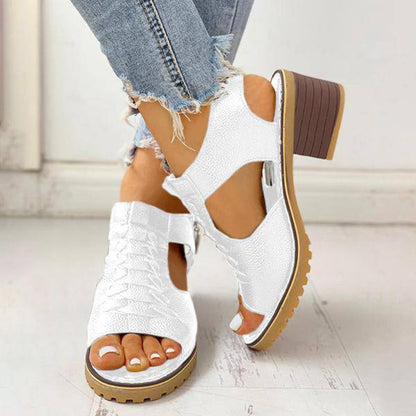 Dames Sandalen Peep Toe Chunky Hak PU Leer Rits