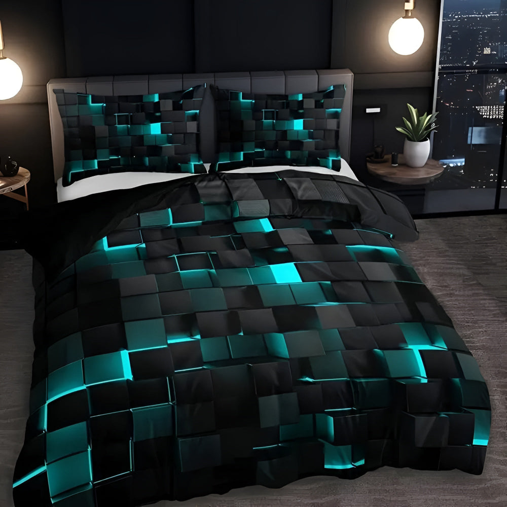 Dekbedovertrek Microvezel 3D Neon Grid Modern