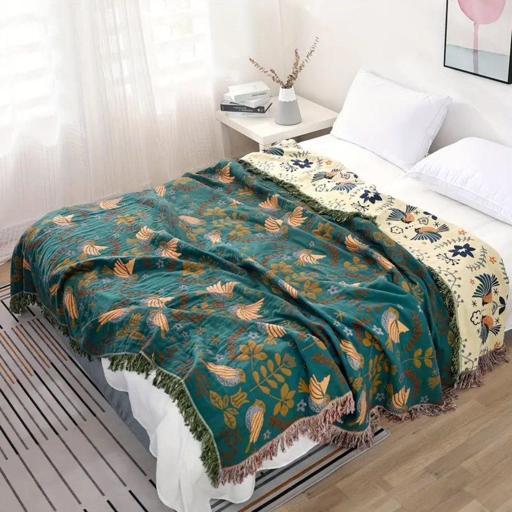 Plaid Deken Katoen Scandinavisch Vogels Omkeerbaar