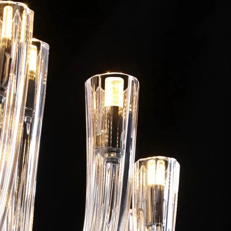 Moderne Art Deco Kroonluchter in Chroom & Glas