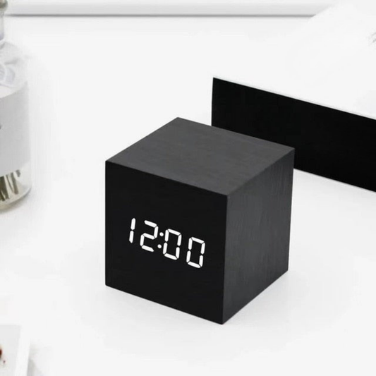 Wekker Digitale LED Houten Kubus Klok Temperatuurweergave