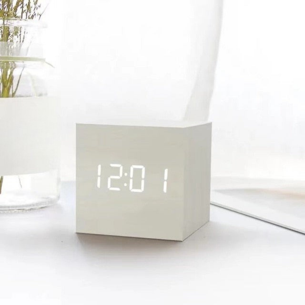 Wekker Digitale LED Houten Kubus Klok Temperatuurweergave