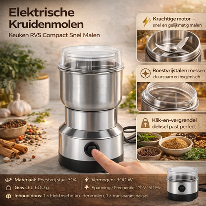 Elektrische Kruidenmolen Keuken RVS Compact Snel Malen