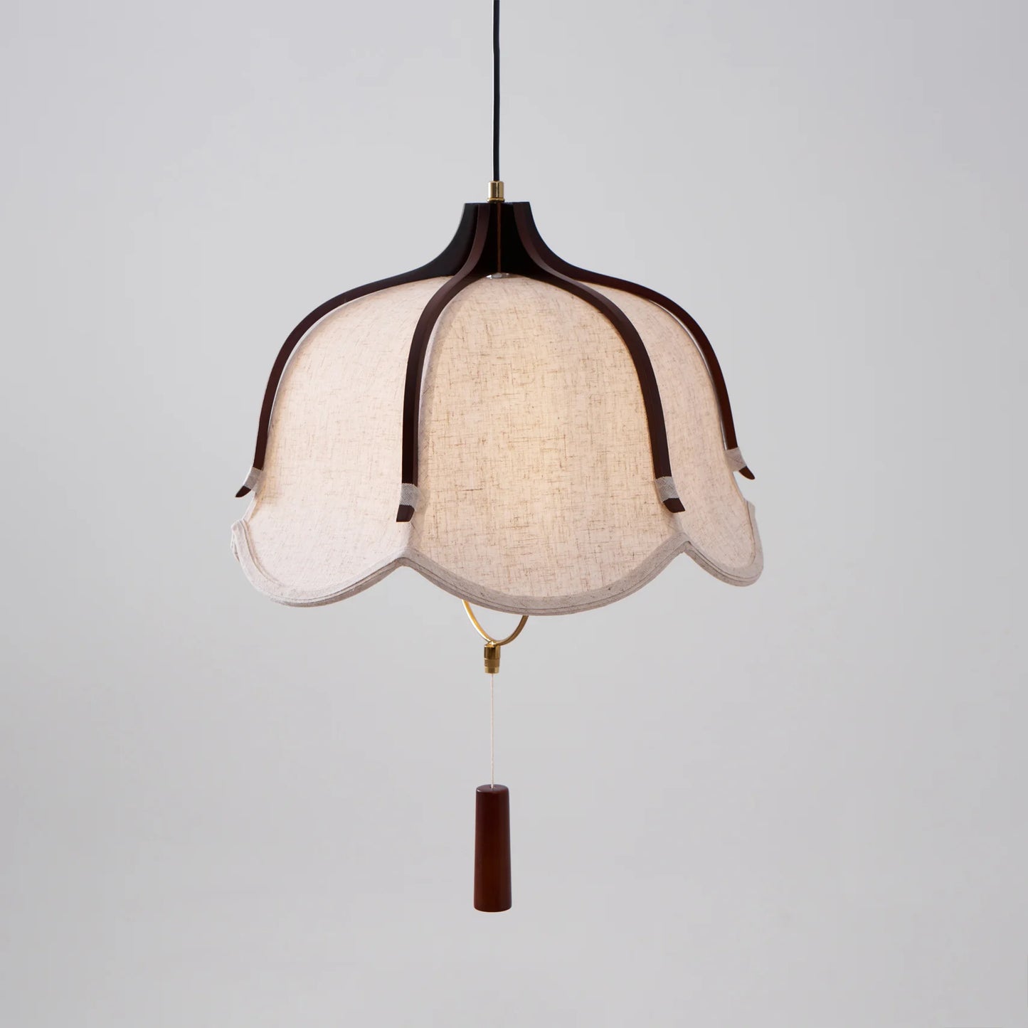 Vintage Lichtkunst Hangerlamp in Hout & Stof
