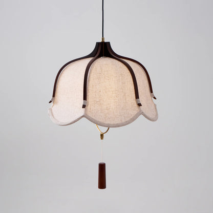 Vintage Lichtkunst Hangerlamp in Hout & Stof