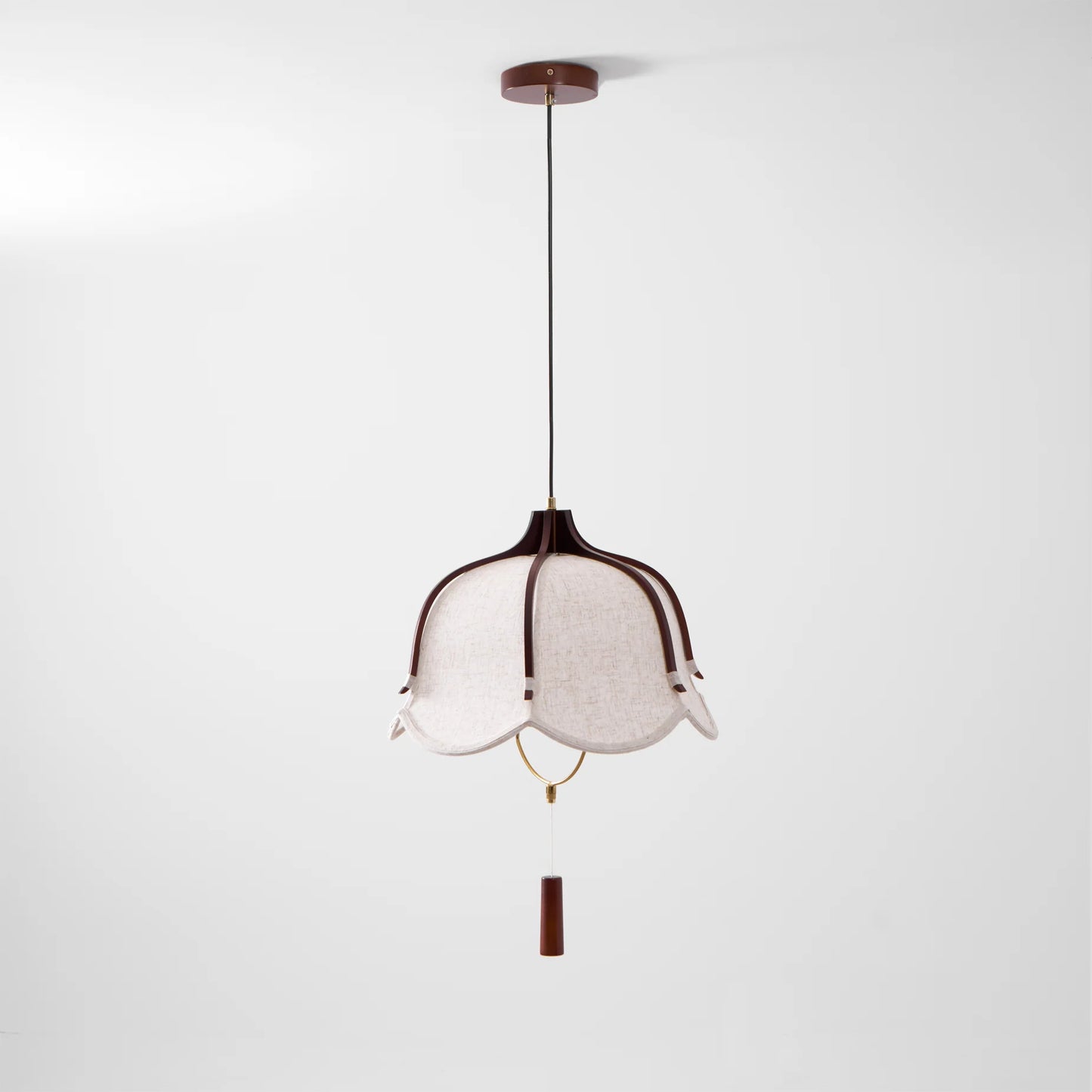 Vintage Lichtkunst Hangerlamp in Hout & Stof