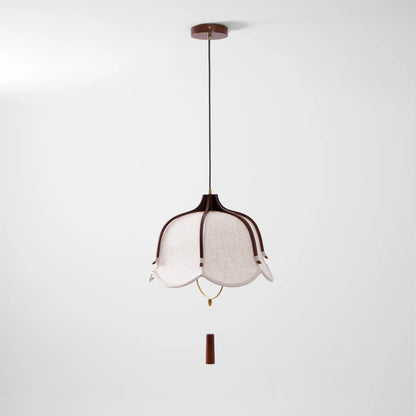 Vintage Lichtkunst Hangerlamp in Hout & Stof