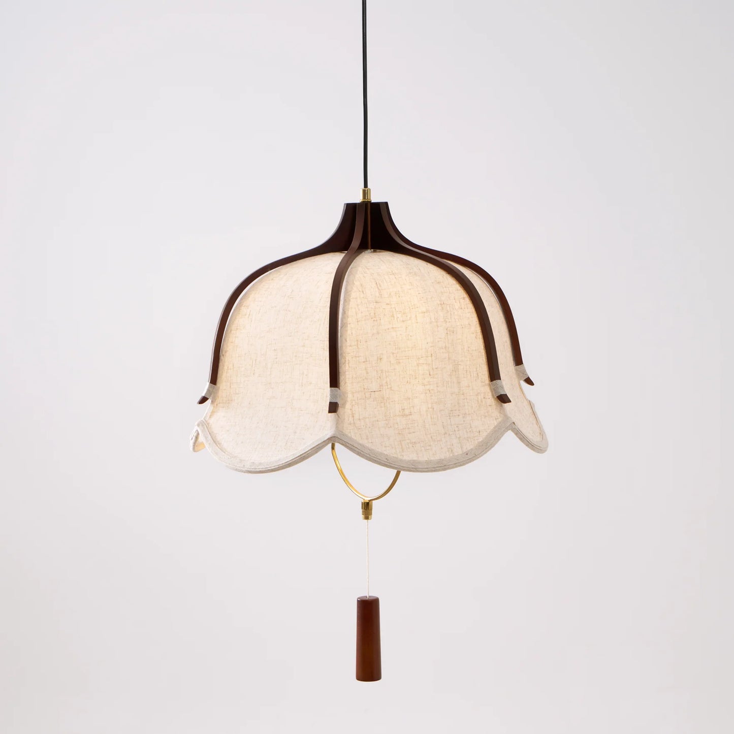 Vintage Lichtkunst Hangerlamp in Hout & Stof