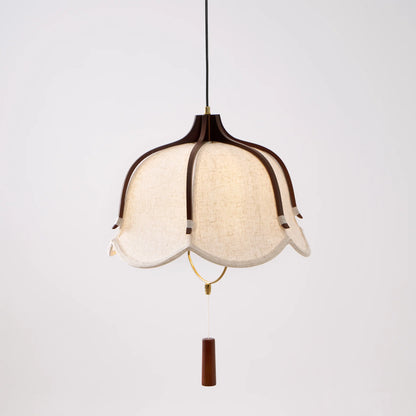 Vintage Lichtkunst Hangerlamp in Hout & Stof