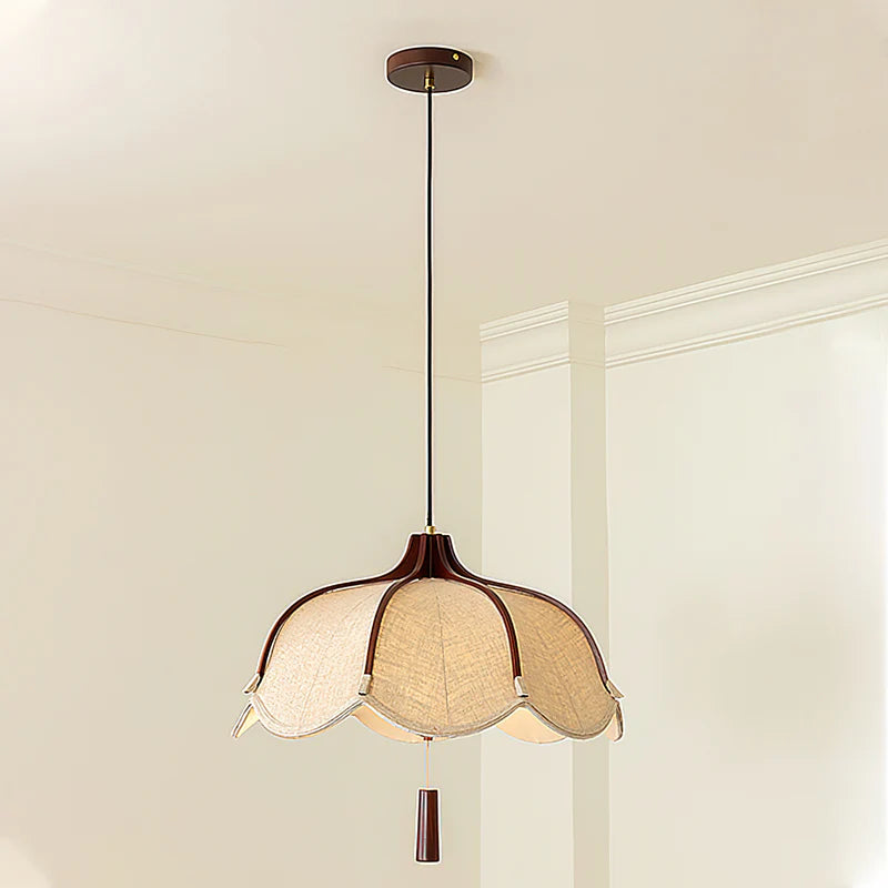 Vintage Lichtkunst Hangerlamp in Hout & Stof