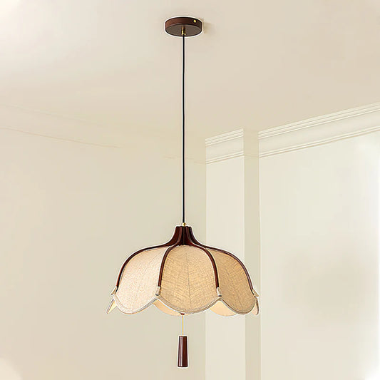 Vintage Lichtkunst Hangerlamp in Hout & Stof