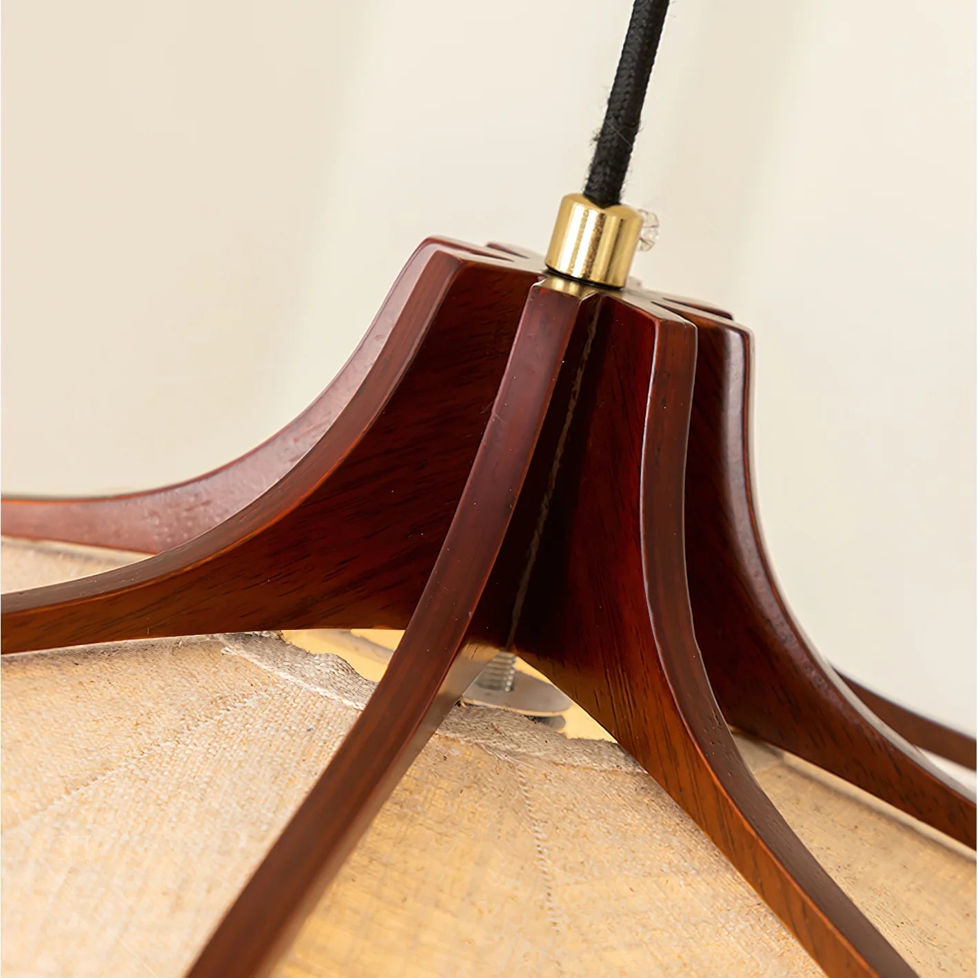 Vintage Lichtkunst Hangerlamp in Hout & Stof