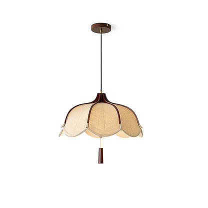 Vintage Lichtkunst Hangerlamp in Hout & Stof