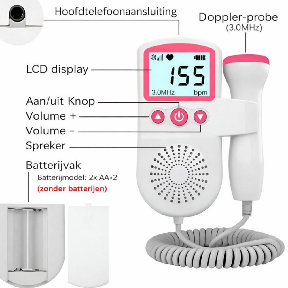 Fetal Doppler Zwangerschap Hartslagmeter Baby LCD Display