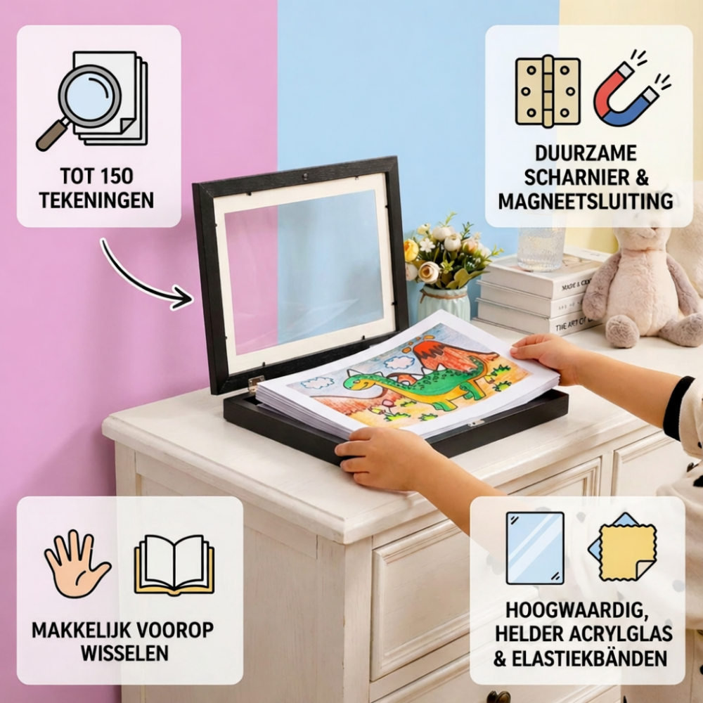 Fotolijst Kindertekeningen Opbergframe Houten Wandlijst