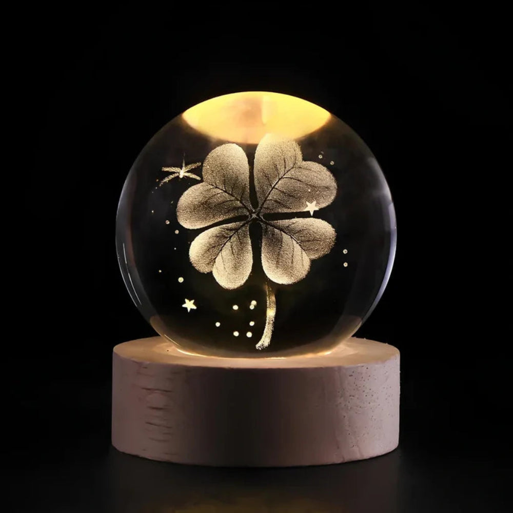 Kristallen Bol Lamp 3D Gravure LED Sfeerverlichting Hout