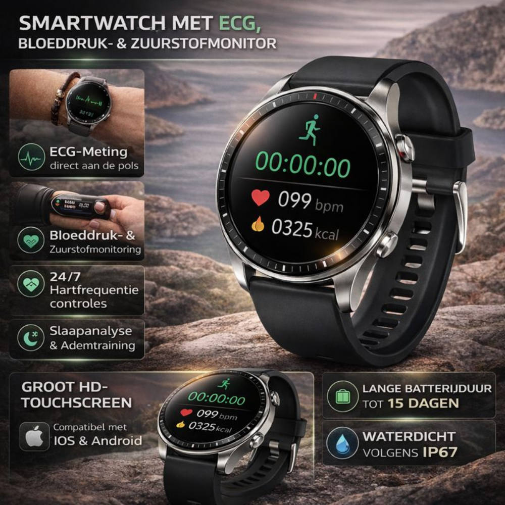 Smartwatch Gezondheid Fitness EKG Hartslag Bloeddruk